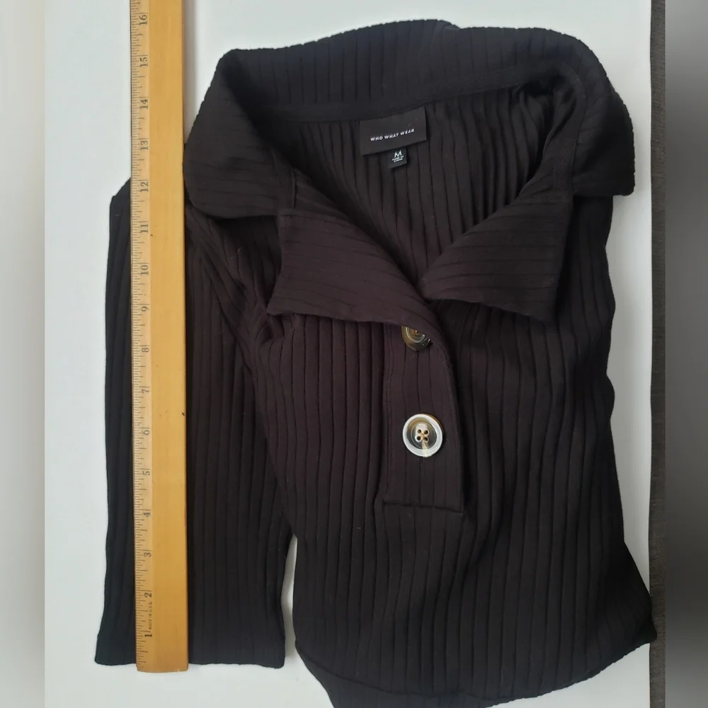 Who What Wear Short Sleeves Midi black ribbed knit collared dress Size M - Picture 6 of 7